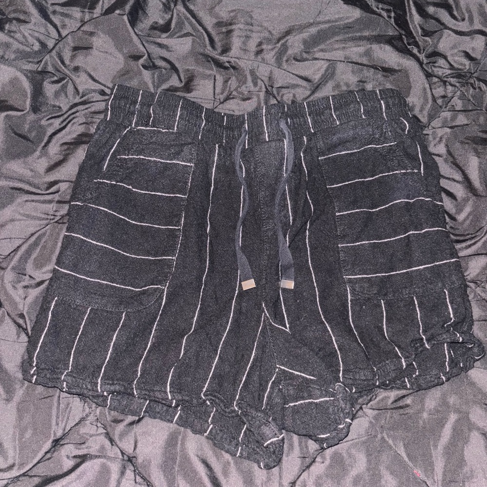 Time and Tru Black and White Striped High Waist Shorts